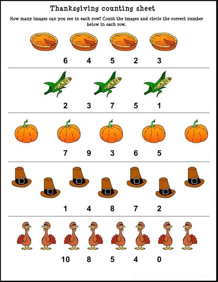 Thanksgiving Math Worksheets For Kids