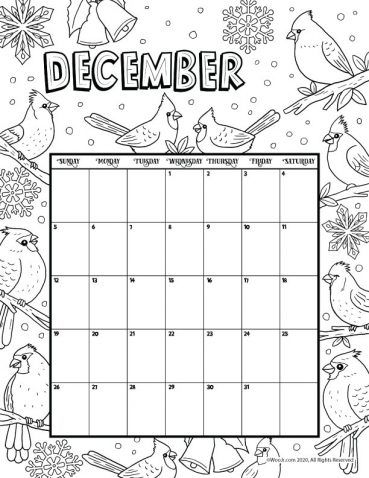 december 2021 calendar coloring pages