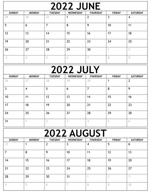 2022 June July August Template Download