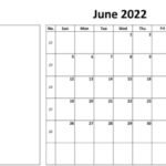 Blank june 2022 calendar with notes fillable layout