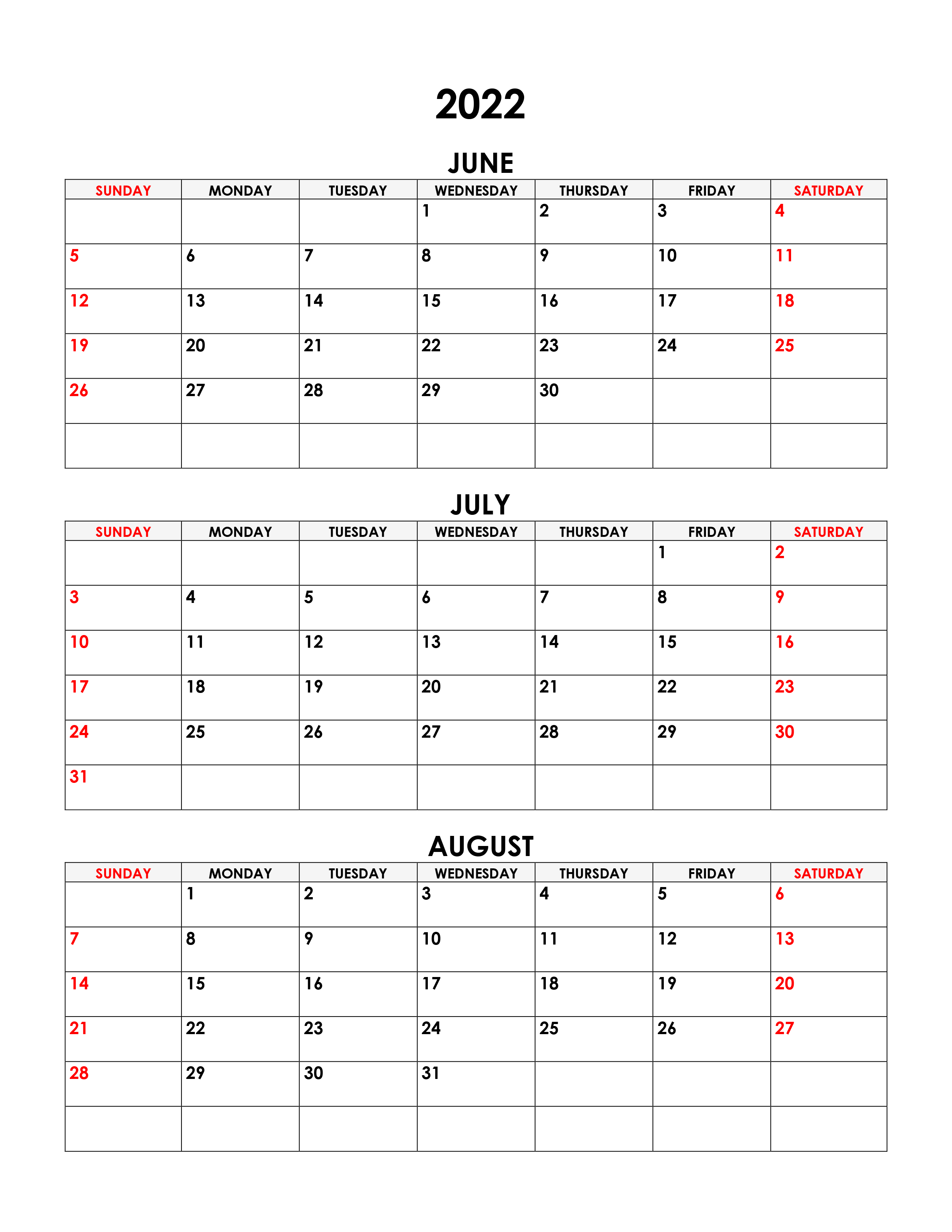 june july august 2022 calendar free printable